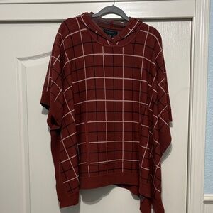 Tahari Burgundy Plaid Knit Poncho